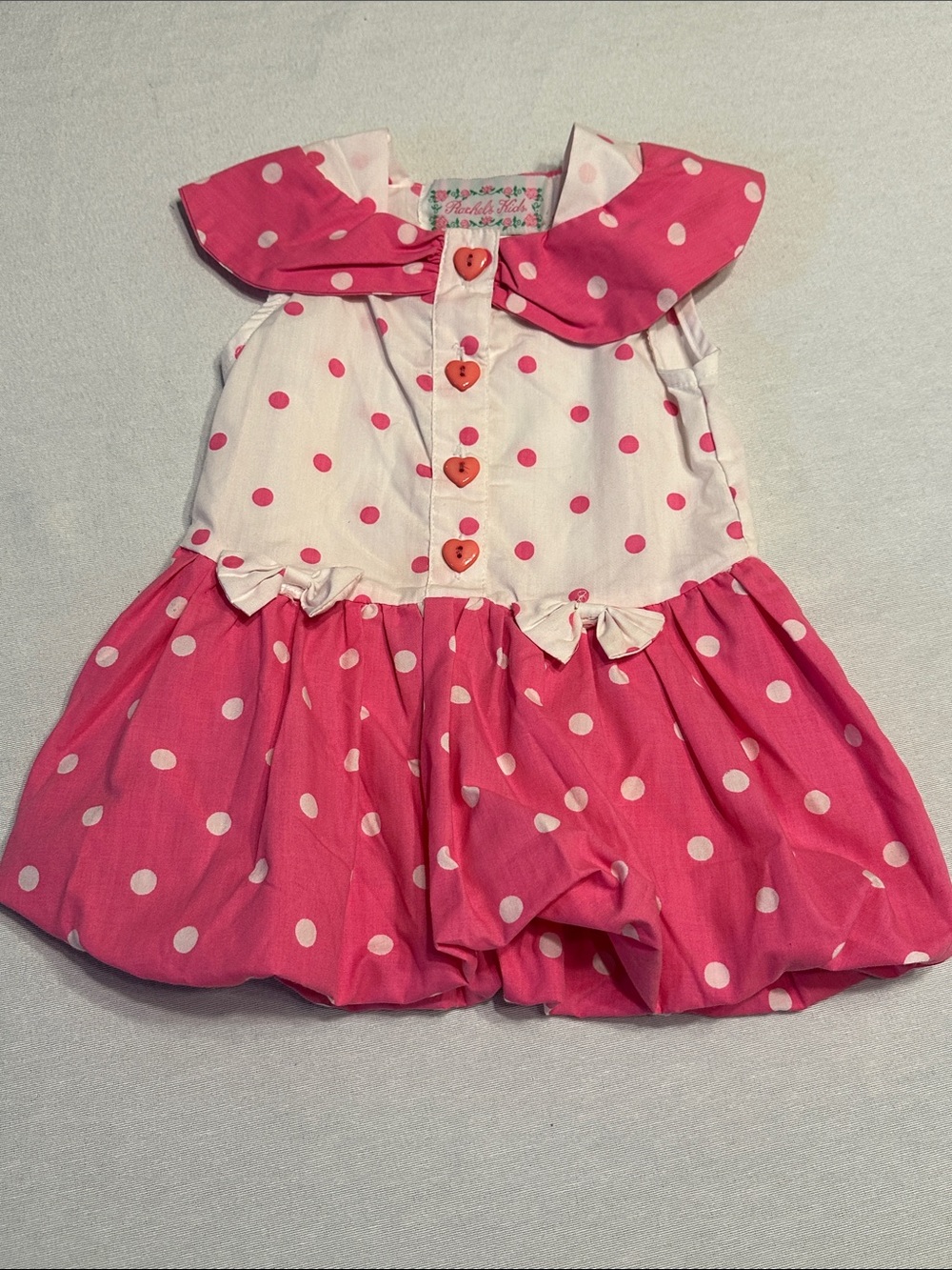 Rachel's Kids Vintage Pink Polka Dot Dress with Heart Button